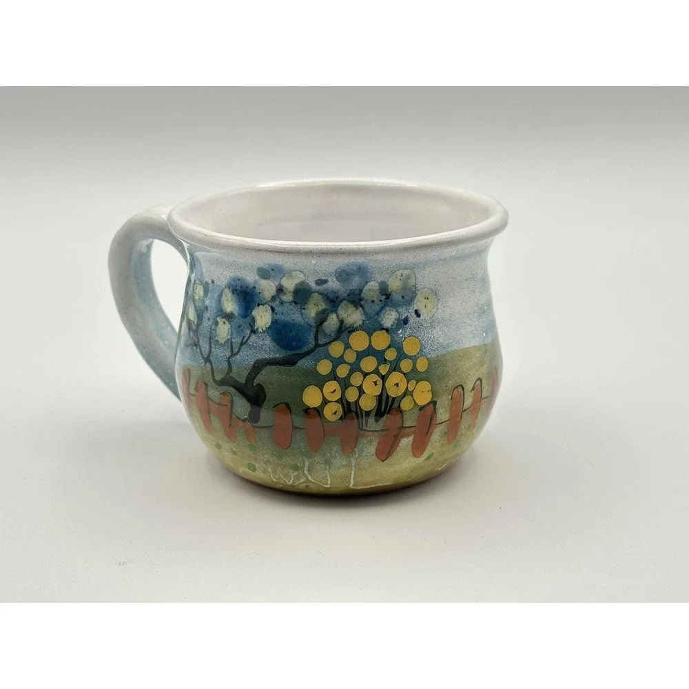 Hand‑Painted Ceramic Cup — Artisan Landscape Mug, Studio Pottery Drinkware